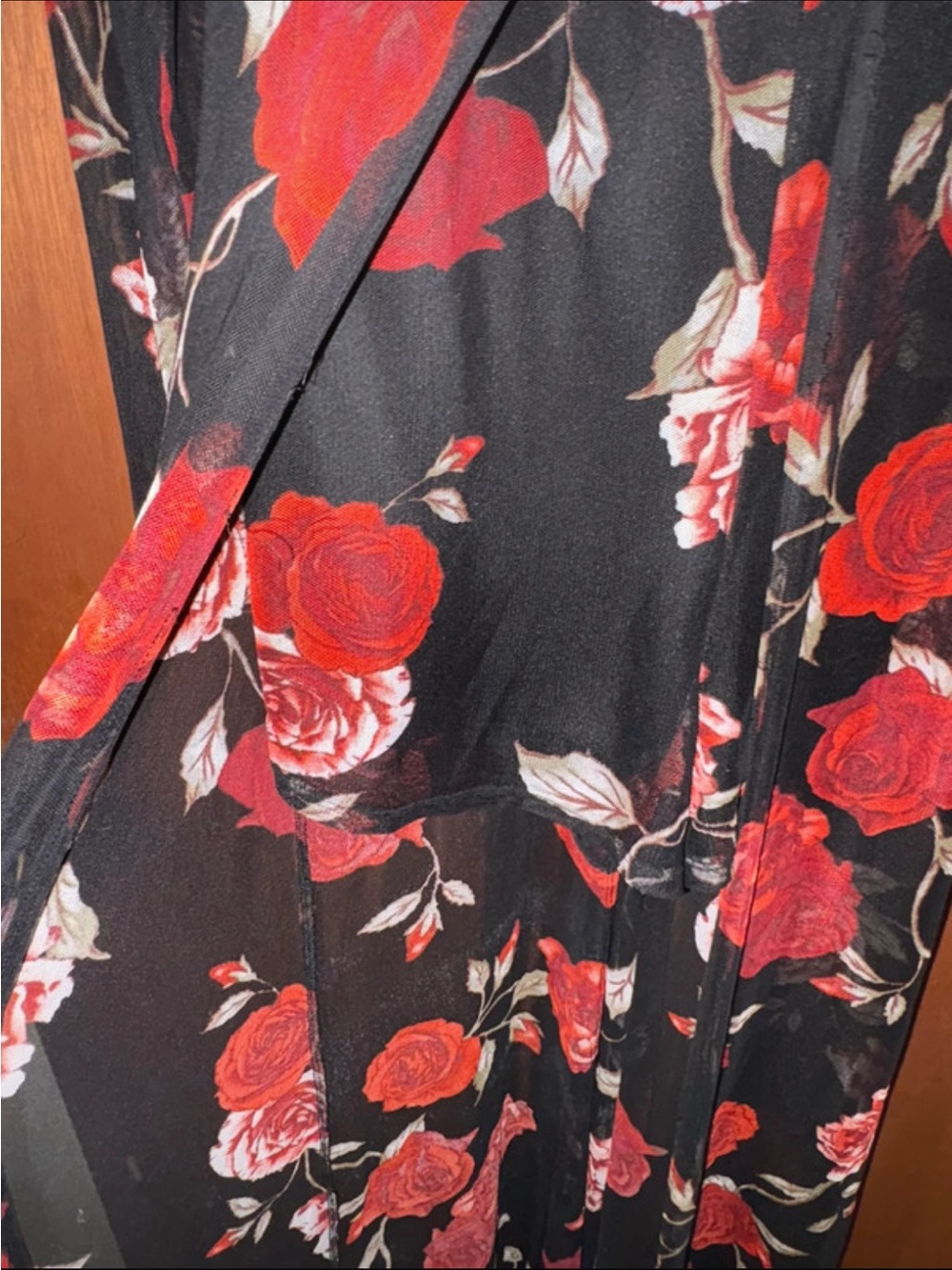 Charlotte Russe Black Long Sleeve Maxi Dress with Red Rose Print - Picture 2 of 6